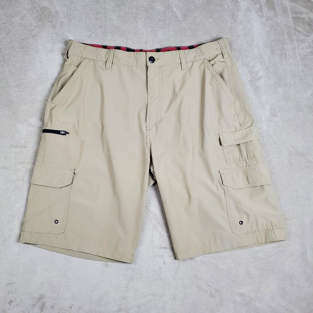 Iron Co Cargo Shorts Mens 38 Beige Polyester Spandex Stretch Lightweight Outdoor